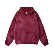 Red distressed washed fleece hoodie
