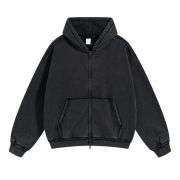Black washed distressed double zip hoodie