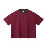 Boxy Fit Contrast Knit Collar Heavyweight Cotton Short Sleeve Tee