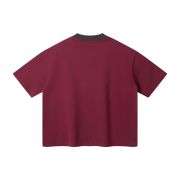 Boxy Fit Contrast Knit Collar Heavyweight Cotton Short Sleeve Tee