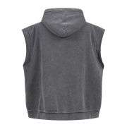 Vintage washed distressed zip hoodie vest with sleeveless design