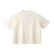 Boxy Fit Contrast Knit Collar Heavyweight Cotton Short Sleeve Tee