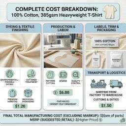 Cost analysis of 100% cotton 385 GSM T-shirt manufacturing including fabric and production factors