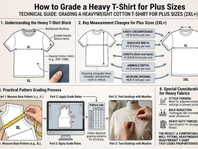 Body length grading details for comfortable plus size t-shirt fitting