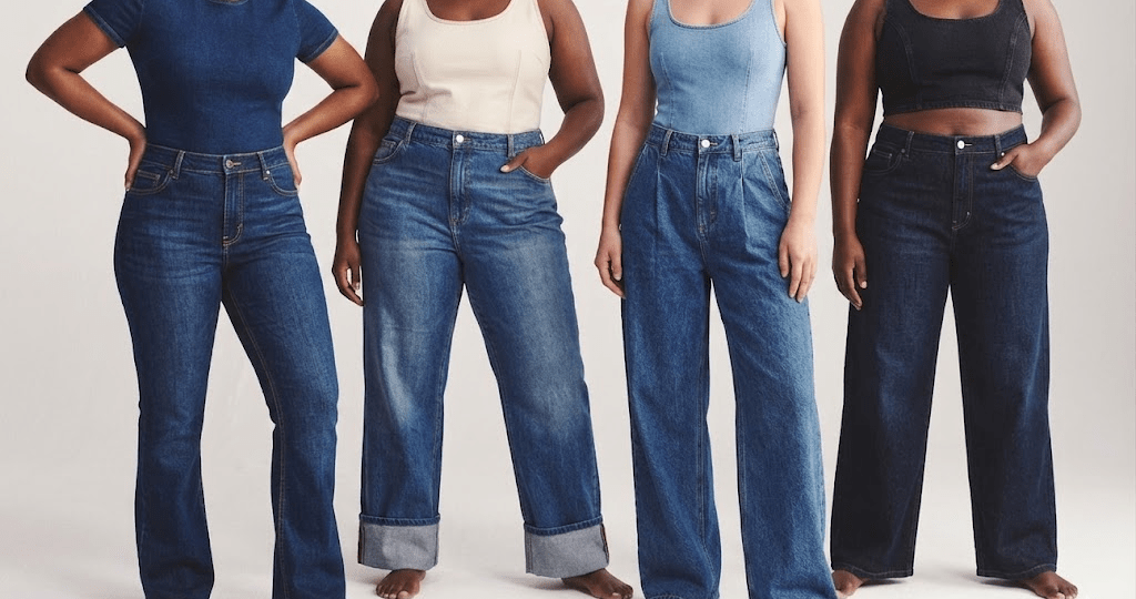 Women's plus size blue jeans with high-rise stretch denim fit