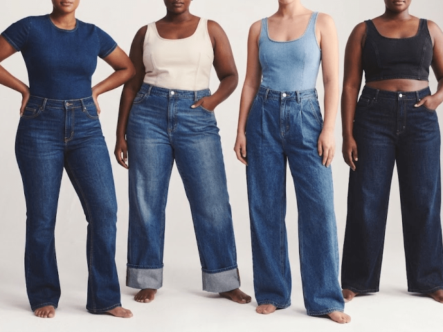 Women's plus size blue jeans with high-rise stretch denim fit