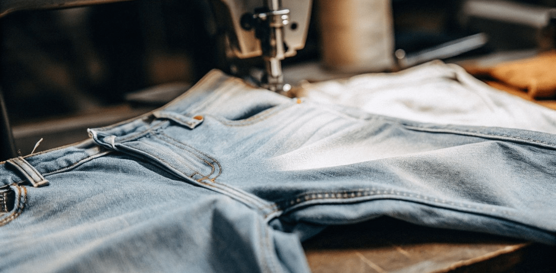 Reinforced Double Stitching and Durable Seam Construction on Denim Jeans