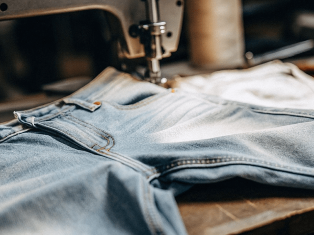 Reinforced Double Stitching and Durable Seam Construction on Denim Jeans