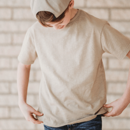 Finished drop shoulder t-shirt showing relaxed fit and modern silhouette