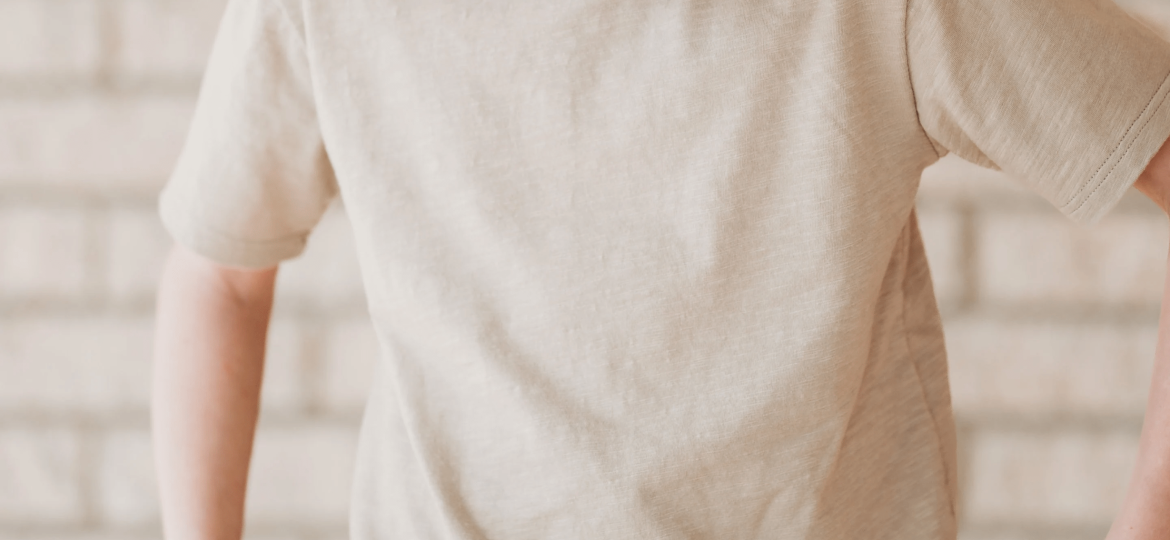 Finished drop shoulder t-shirt showing relaxed fit and modern silhouette
