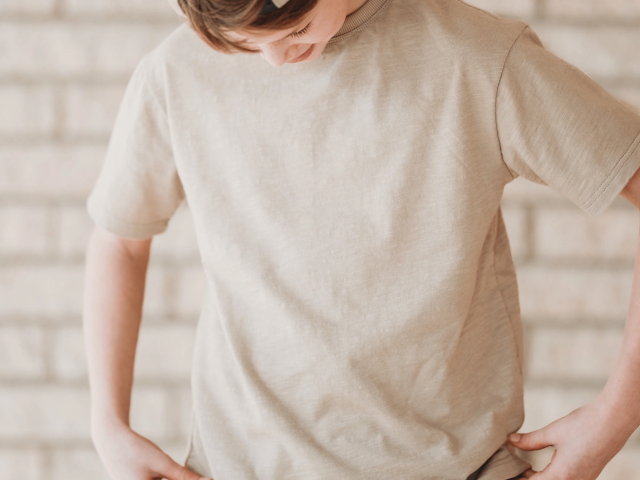 Finished drop shoulder t-shirt showing relaxed fit and modern silhouette