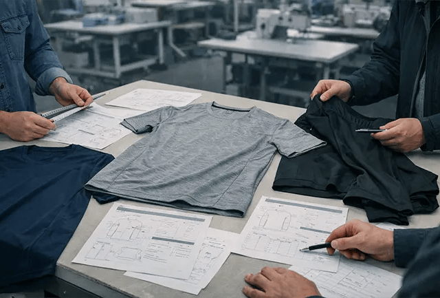 Custom heavy t-shirt sample development process before bulk production