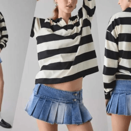 Custom denim skirt production line with skilled sewing technicians