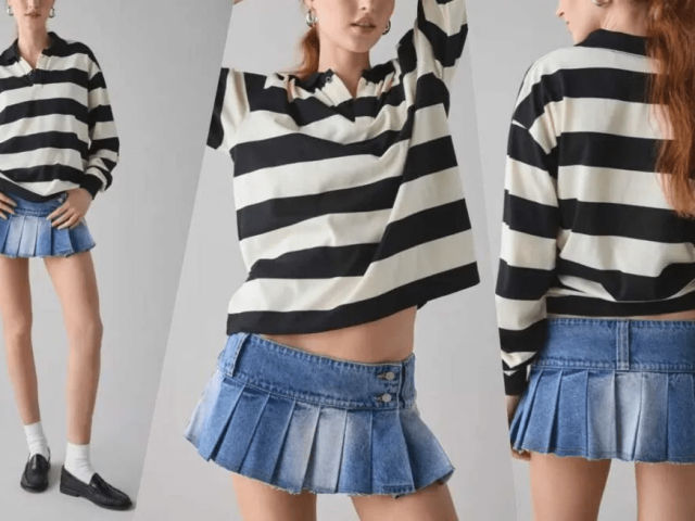 Custom denim skirt production line with skilled sewing technicians