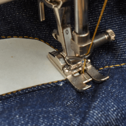 Jeans sewing process assembling panels with professional construction techniques