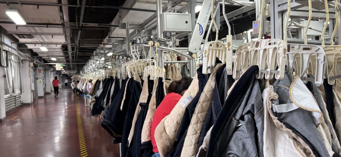 Denim jacket manufacturing process highlighting quality differences between premium and fast fashion production