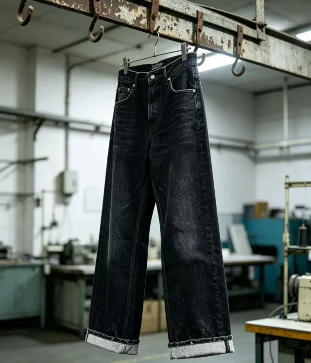 Private label denim manufacturing process from design concept to finished jeans production