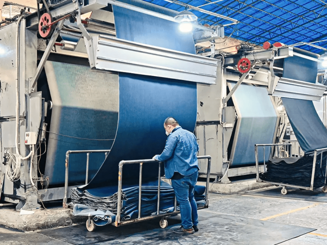 denim garment factory production line cutting sewing assembly workflow OEM manufacturing