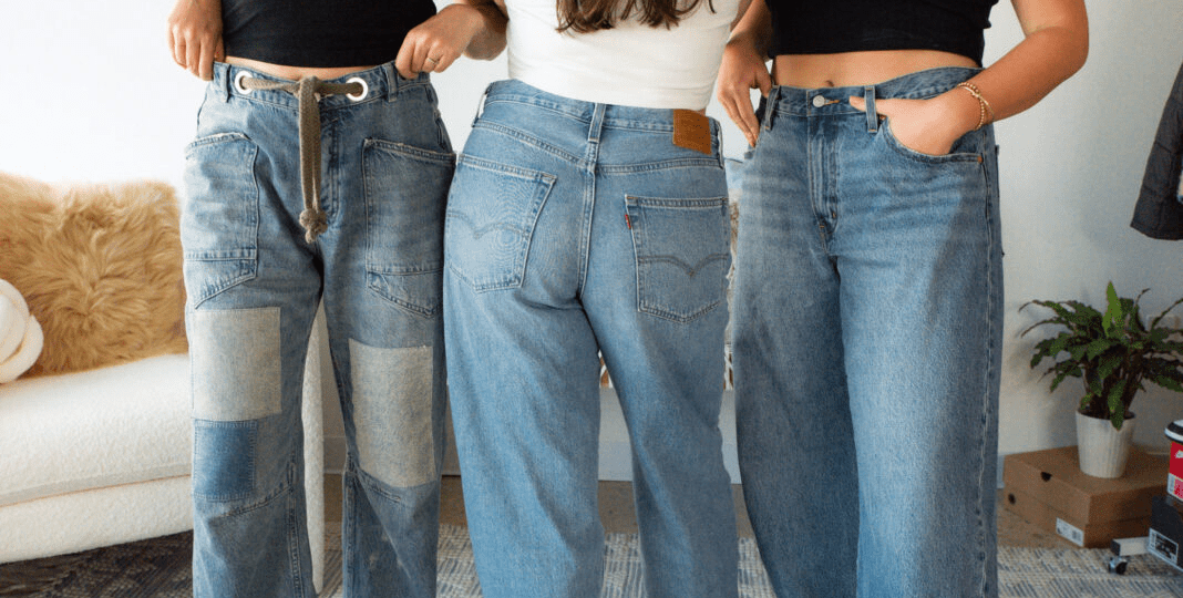 Oversized baggy jeans styled with loose fit hoodie for street fashion look