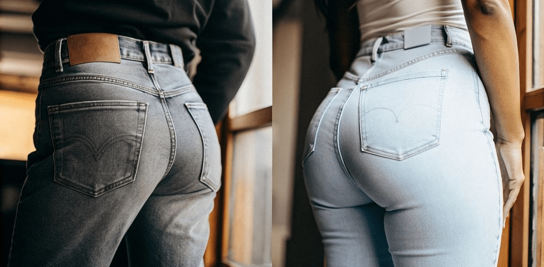Street style outfits showing masculine and feminine jeans styling differences