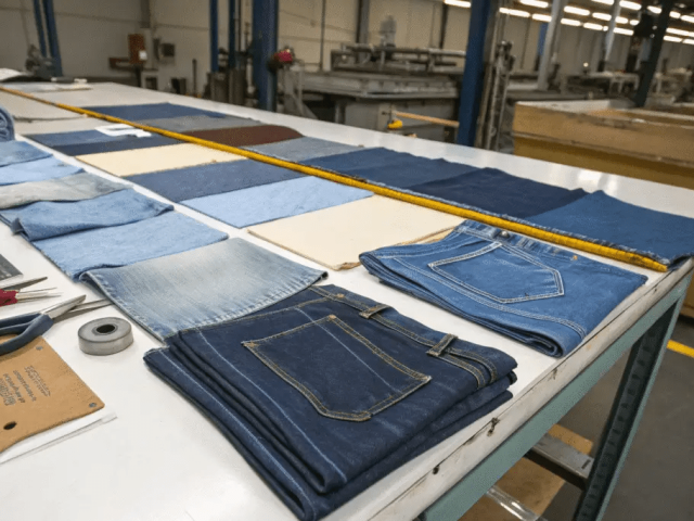 Denim wash technique illustration showing stone wash and enzyme wash effects