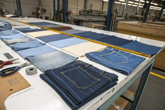 Denim wash technique illustration showing stone wash and enzyme wash effects