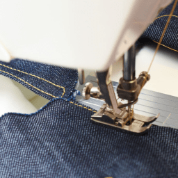 Close-up of jeans construction lines showing stitching and panel design