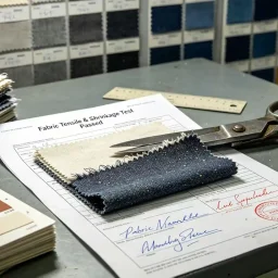 Fabric sourcing process showing material selection for international clothing production