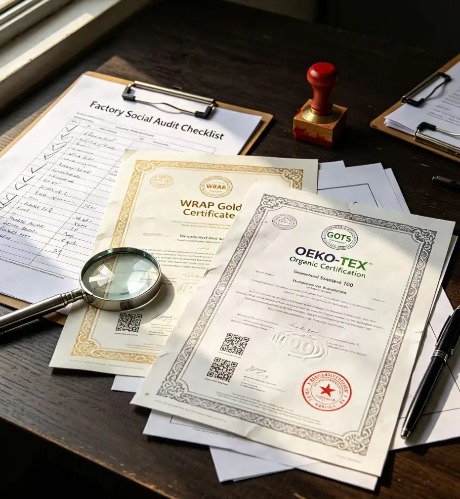 Professional clothing factory undergoing social compliance and quality management audit for international fashion brands