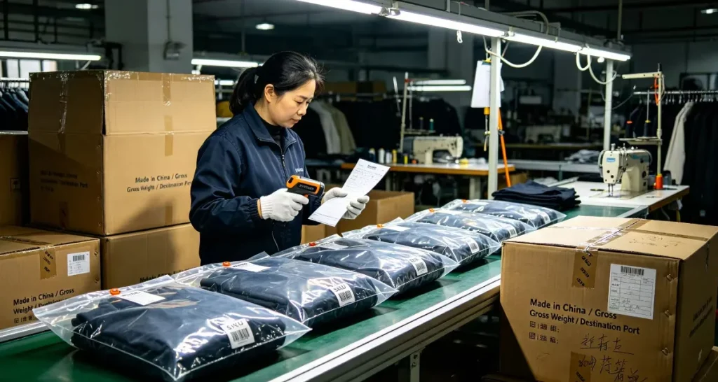 Garment quality inspection process before bulk apparel shipment