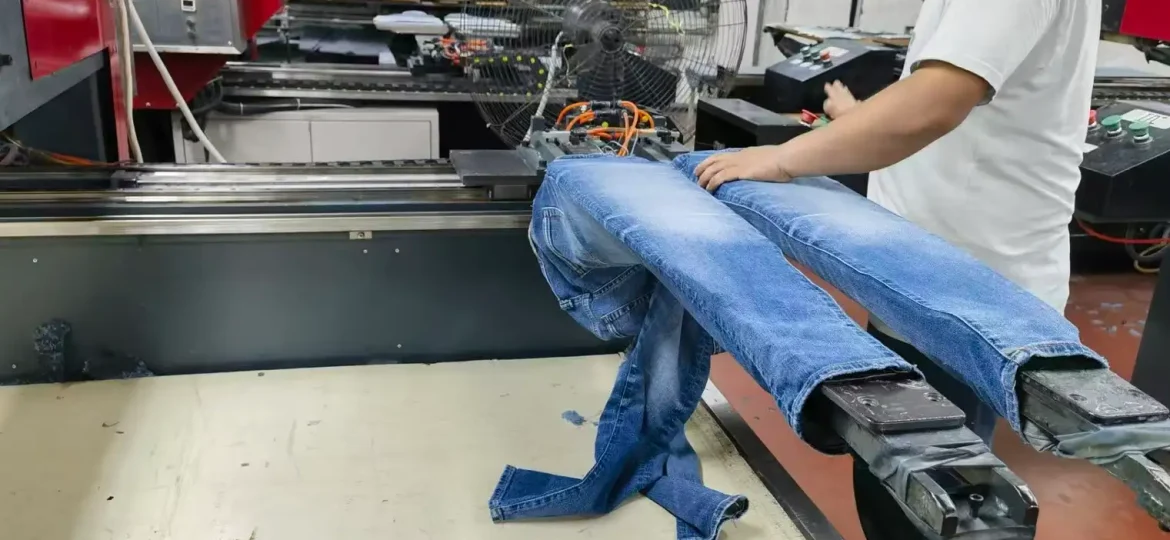 Distressing and vintage finishing process for custom denim jeans