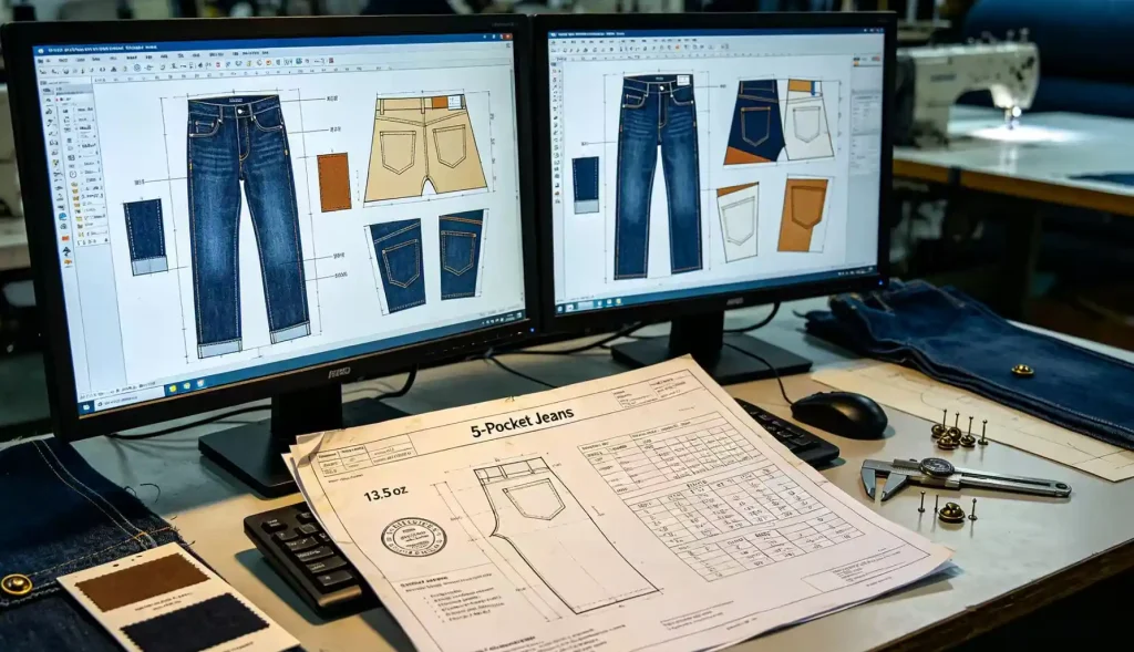 Custom jeans sample development process before bulk garment manufacturing