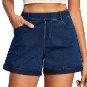 High‑Rise 3‑Inch Hot Pants Comfort Knit 4‑Way Stretch Women’s Denim Shorts