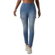 Mid Rise Skinny Cargo Jeans