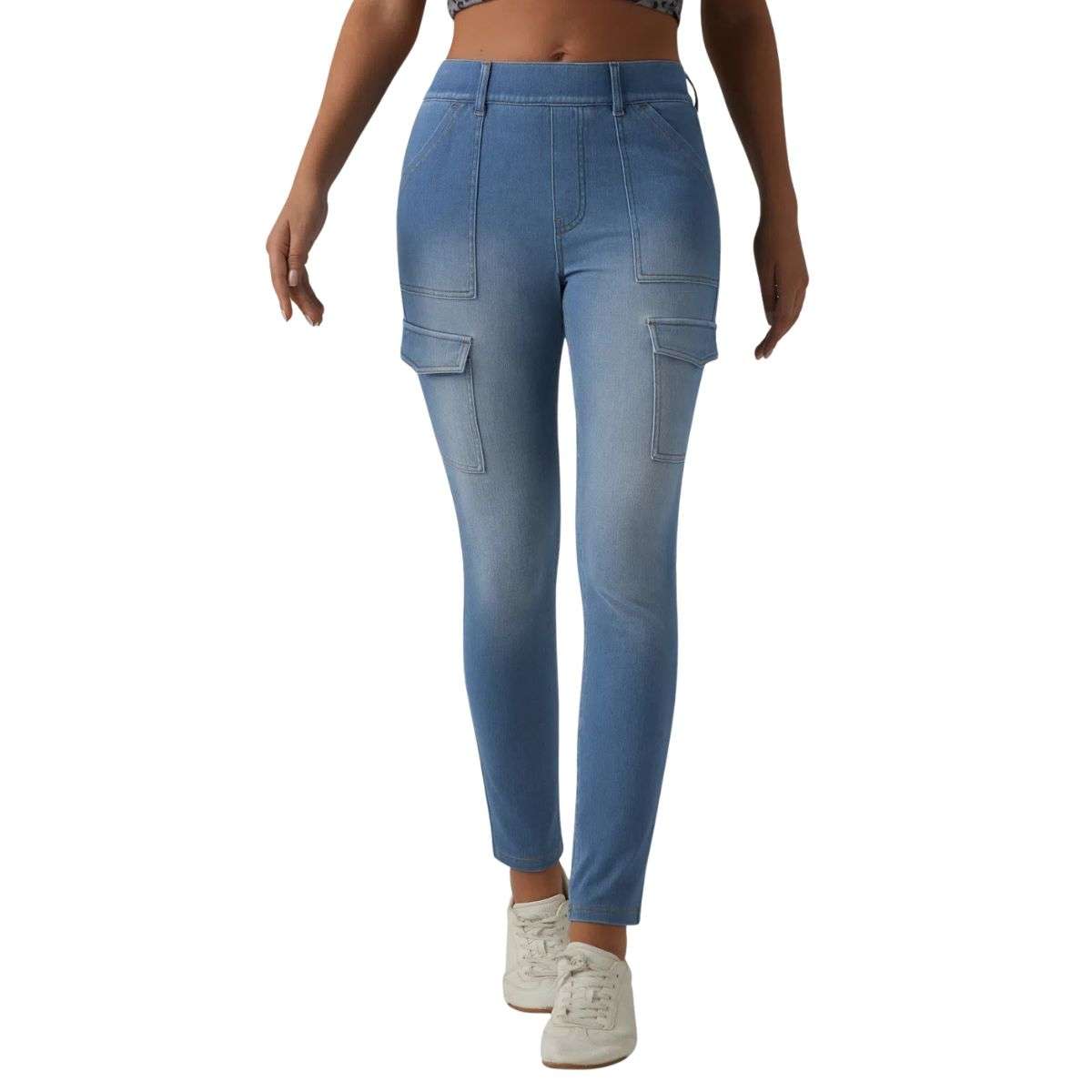 Mid Rise Skinny Cargo Jeans