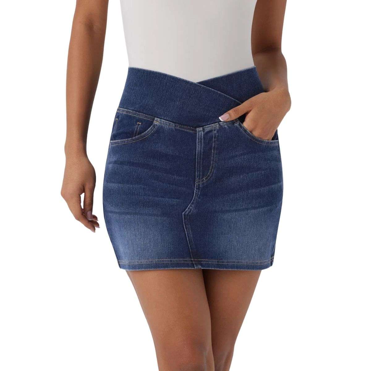 Crossover Pocket Denim Mini Skirt
