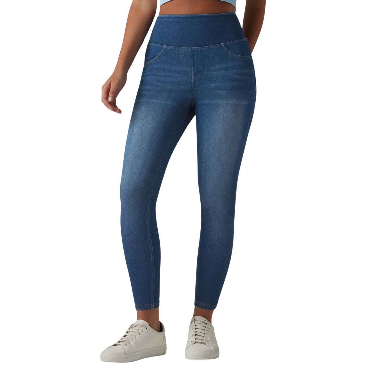 High Waisted Butt Lifting Denim Casual Leggings with Pockets