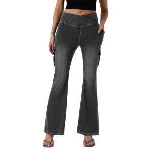 Mid Rise Cross Waistband Bootcut Jeans