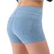 High‑Rise Butt Lifting Yoga High Stretch Women Denim 3 Inch Workout Shorts
