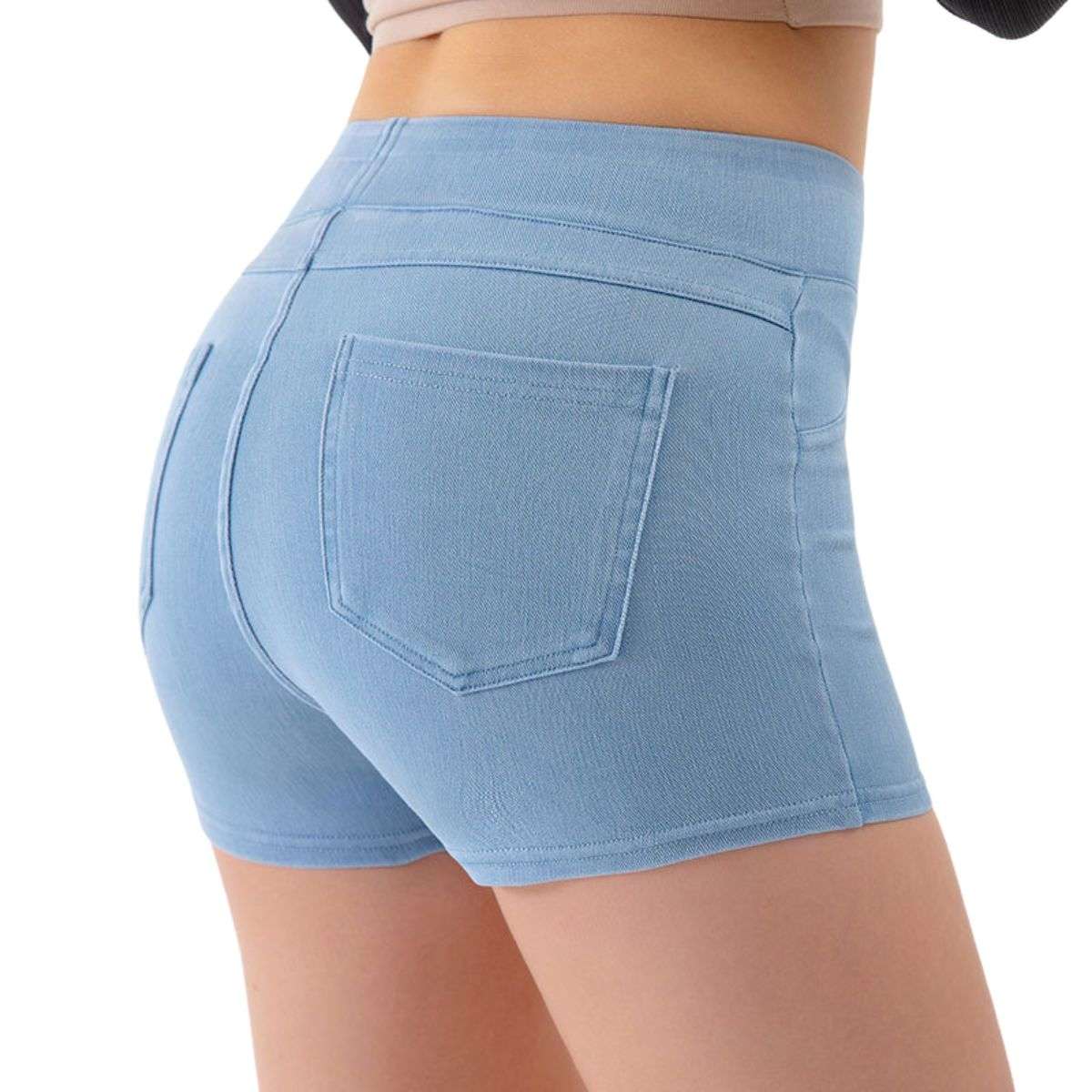 High‑Rise Butt Lifting Yoga High Stretch Women Denim 3 Inch Workout Shorts