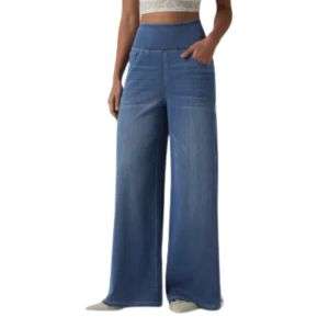 High Rise Stretch Wide Leg Pull-On Jeans with Pockets