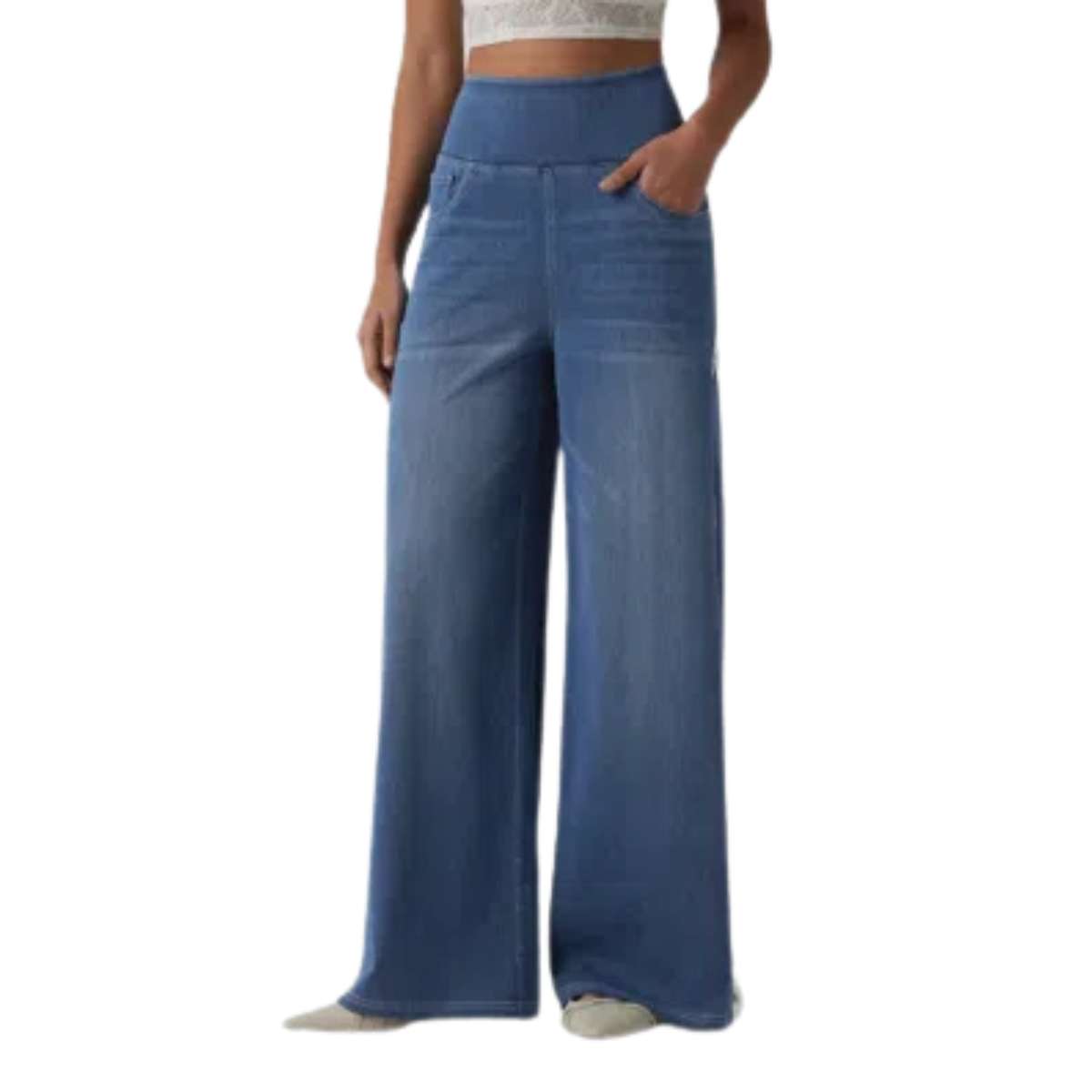 High Rise Stretch Wide Leg Pull-On Jeans with Pockets