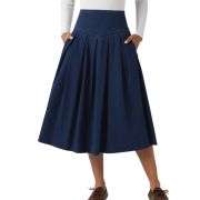 High Waist Tummy Control Pleated Denim Midi Skirt