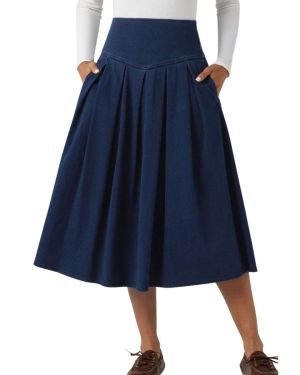 High Waist Tummy Control Pleated Denim Midi Skirt