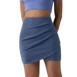 High Waist Ruched Wrap Denim Short Skirt