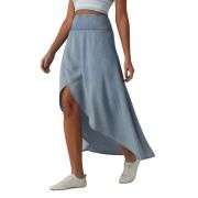 High Waist Asymmetric Hem Denim Midi Skirt