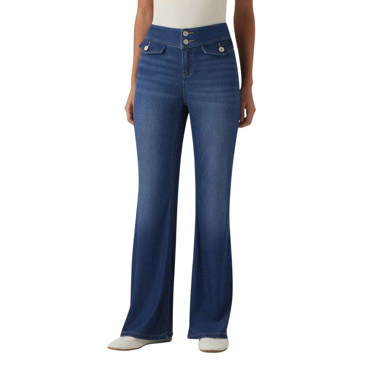 Low Rise Double Button Flare Jeans