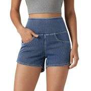 High Waist Tummy Control Side Stripe Stretch Denim Shorts