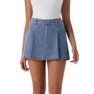 High Waist A-Line Denim Skort with Pockets