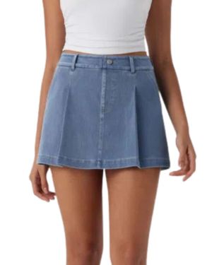 High Waist A-Line Denim Skort with Pockets
